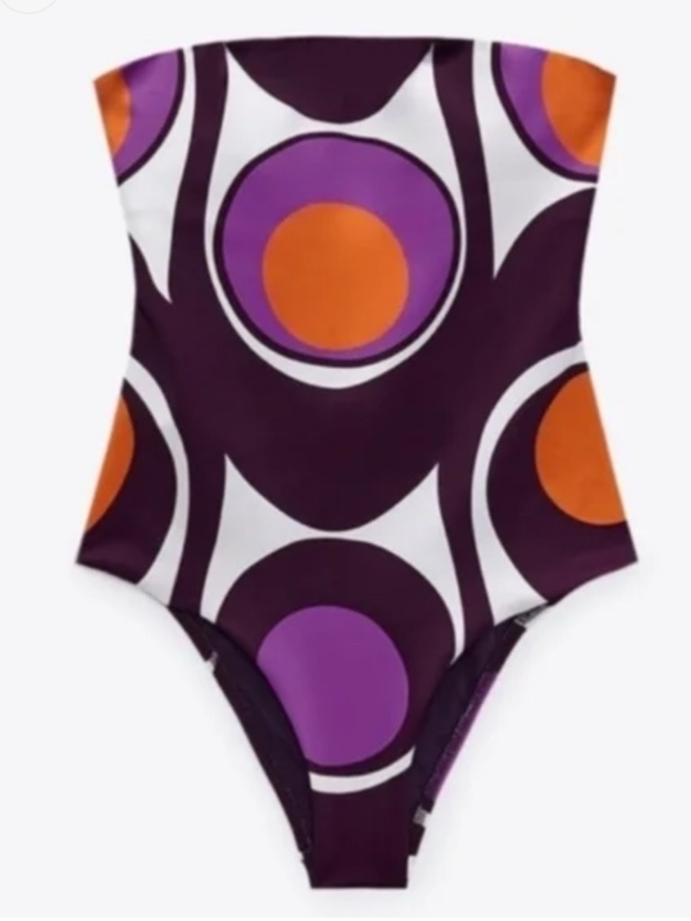 Zara Retro Geometric One-Piece Swimsuit in Purple, Orange & White